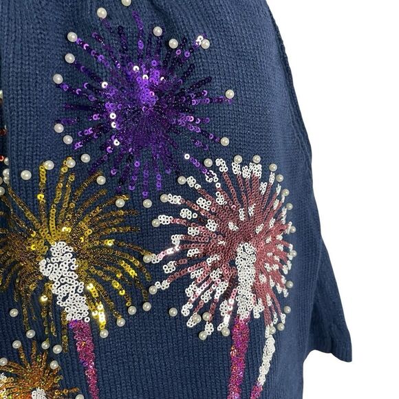 Queen of Sparkles Navy Blue Fireworks Knit Skirt Fourth of July Small - Picture 2 of 10